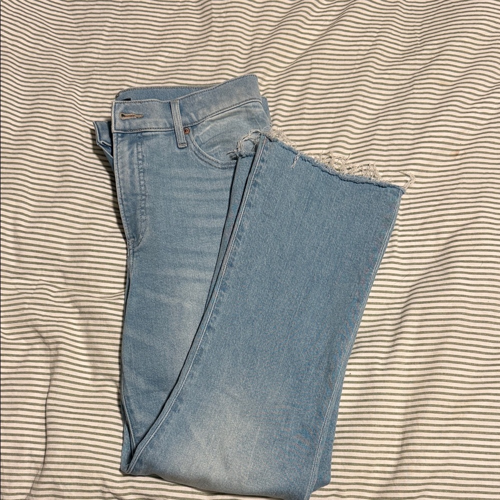 Express Cropped Flare Light BlueRaw-Hem Jeans